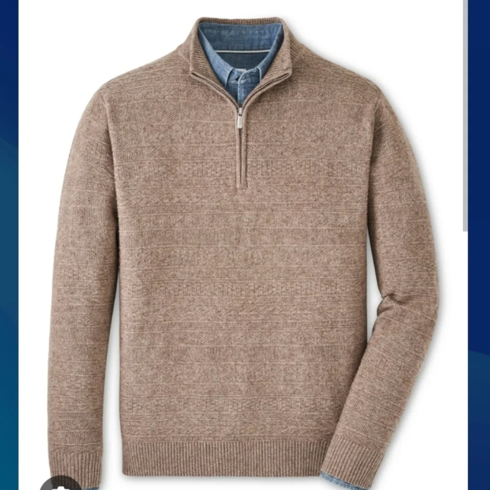 Peter Millar (Size XL) Men's Brown 1/4 Zip Mock Neck LS Fleece Pullover Sweater
